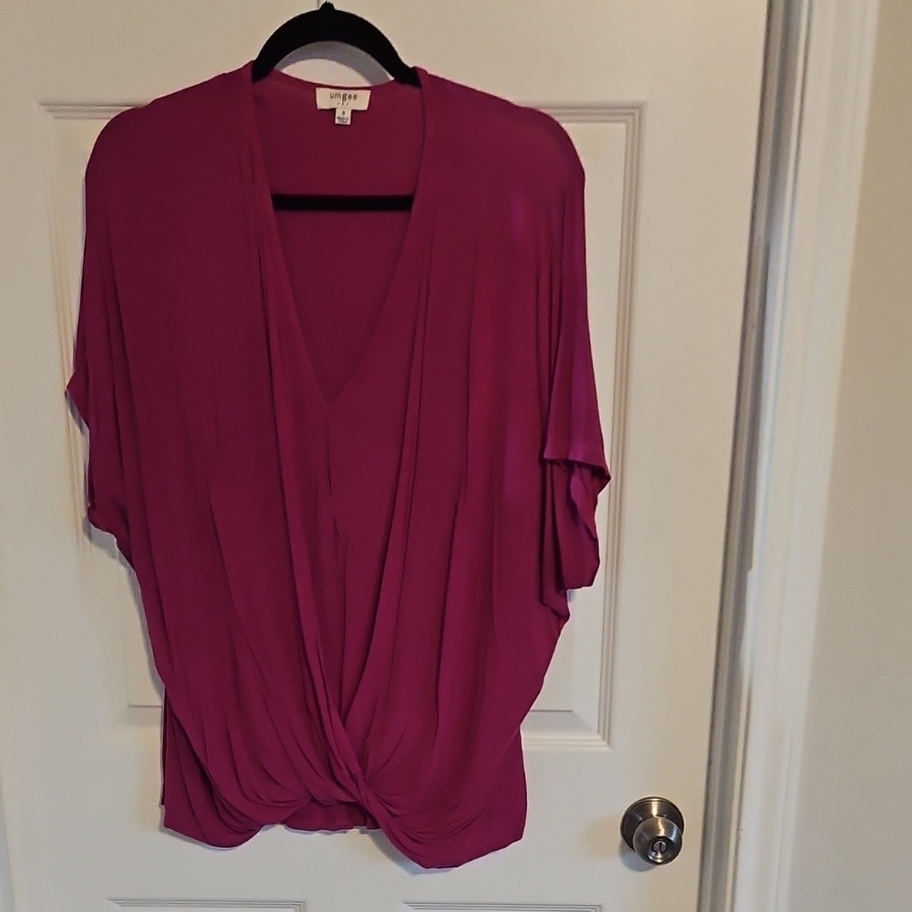 Umgee Plum/violet Short Sleeve Twist Blouse Sz S